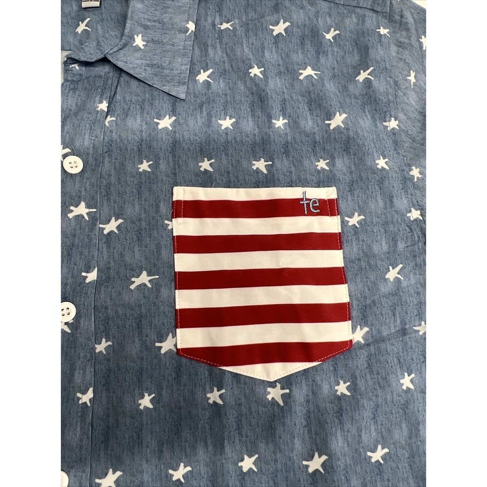 Tipsy Elves Button Up Shirt Men's Sz XL Blue White Stars USA Flag Adult - Picture 3 of 6